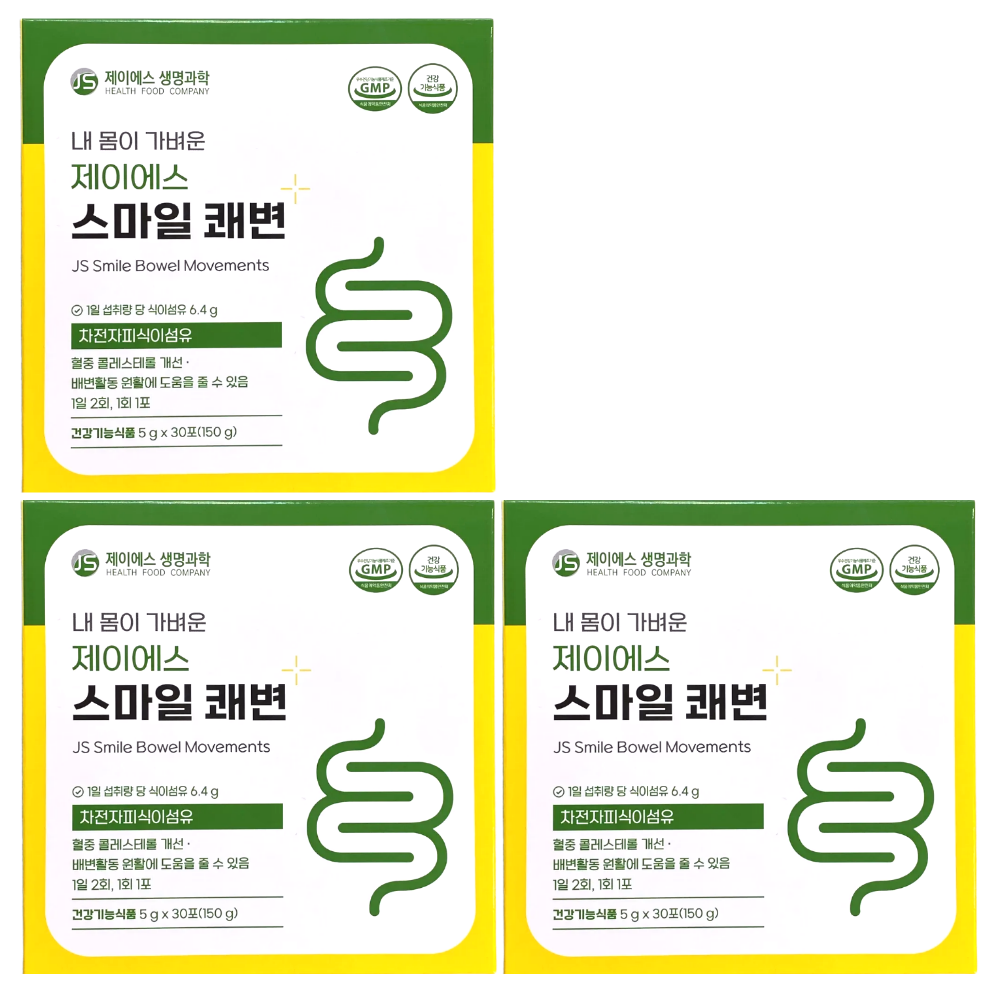 제이에스 스마일 <b>쾌변</b> 차전자피 환 변비 식이섬유 영양제 30포, 3개