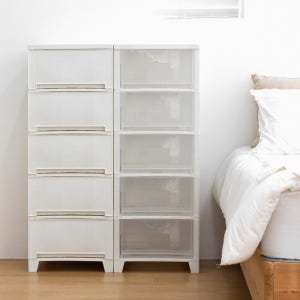 국내제작 튼튼한 홈클로젯 플레인 5단 서랍장 1+1 틈새 슬림 깊은 수납장 투명 서랍장