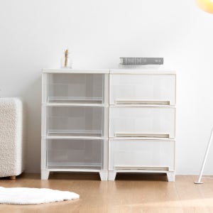 국내제작 튼튼한 홈클로젯 플레인 3단 서랍장 1+1 틈새 슬림 깊은 수납장 투명 서랍장