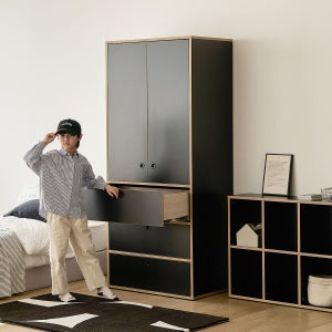 그로잉핏 주니어옷장 어린이옷장 키큰 키즈장 초등학생 800x550x1916, B형(서랍형)_블랙