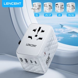LENCENT 초고속 전세계 여행용 해외 멀티 플러그 어댑터 65W 화이트, 1개