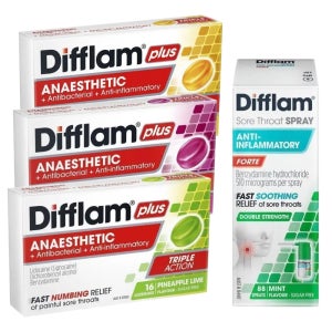 Difflam 디플람 인후통 스프레이 15mL+디플팜 플러스 무설탕 인후통캔디 16정 X3팩