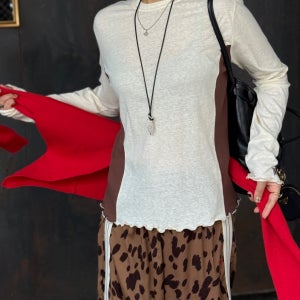 MERCI-2705 리사 배색 절개 긴팔 티셔츠 [2color]