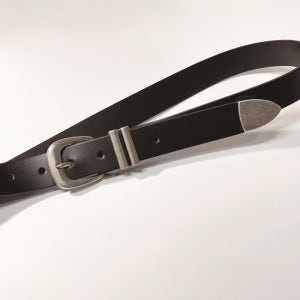 빈티지 웨스턴 투가락지 은장 버클 실버팁 30mm 이태리 통가죽 벨트 미디엄 허리띠 3072