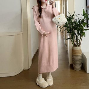 임부복 임산부복 바지 롱 긴팔 니트 겨울 핑크