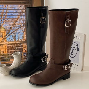 웨스턴레더 버클 벨트 롱 부츠 2color