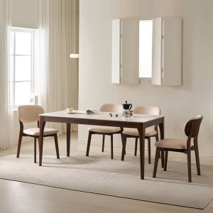 삼익가구 시에나 포세린 통세라믹 원목 식탁세트 식탁+의자4, 1600mm, 내추럴(화이트)