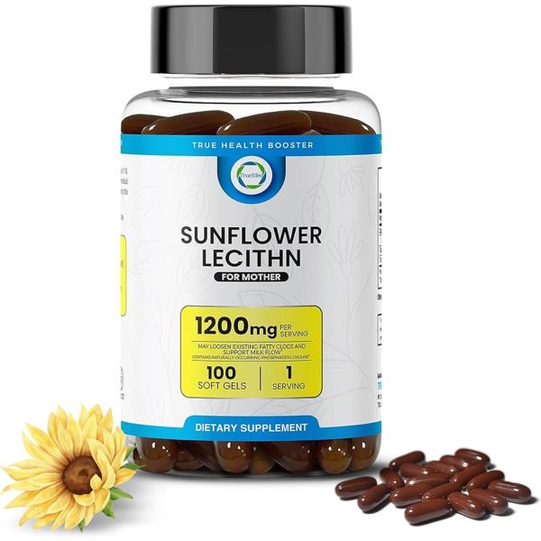 트루메드 선플라워 레시틴 1200mg 밀크 플로우 소이프리 논지엠오 서포트 브레스트피딩 맘스 언블록 클로그드 덕트 브레인 너브 <b>리버</b> 헬스 포스포리피드 <b>리치</b> 100소프트겔 TRUEM