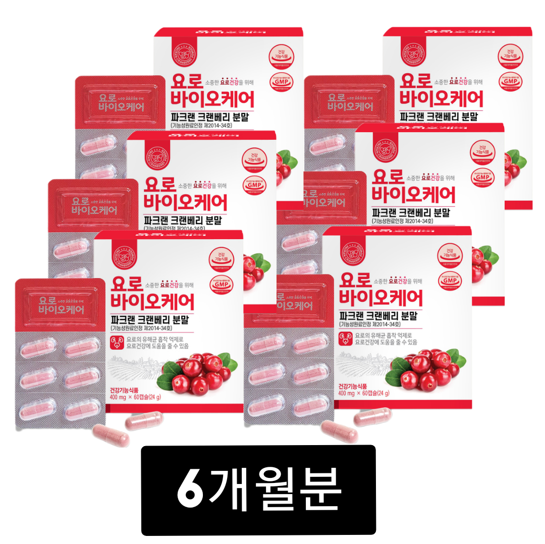 요로바이오케어 파크랜 크랜베리 영양제 여성 요로건강 360캡슐, 6개