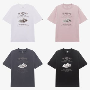 노스페이스 화이트라벨 남자 여자 반팔 라운드티 오버핏 그래픽 티셔츠 NT7UR05