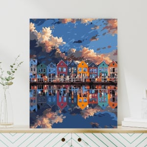 DIY 명화그리기 세트 30x40cm 캔버스 유화 그리기 감성 그림 취미 300x400mm, 레인보우 타운