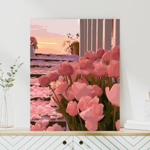 DIY 명화그리기 세트 30x40cm 캔버스 유화 그리기 감성 그림 취미 300x400mm, 핑크 선셋 튤립