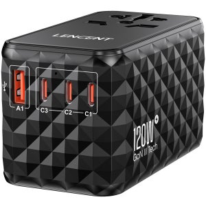 LENCENT PD120W 초고속 여행용 멀티 어댑터 Type A C G I 플러그 블랙