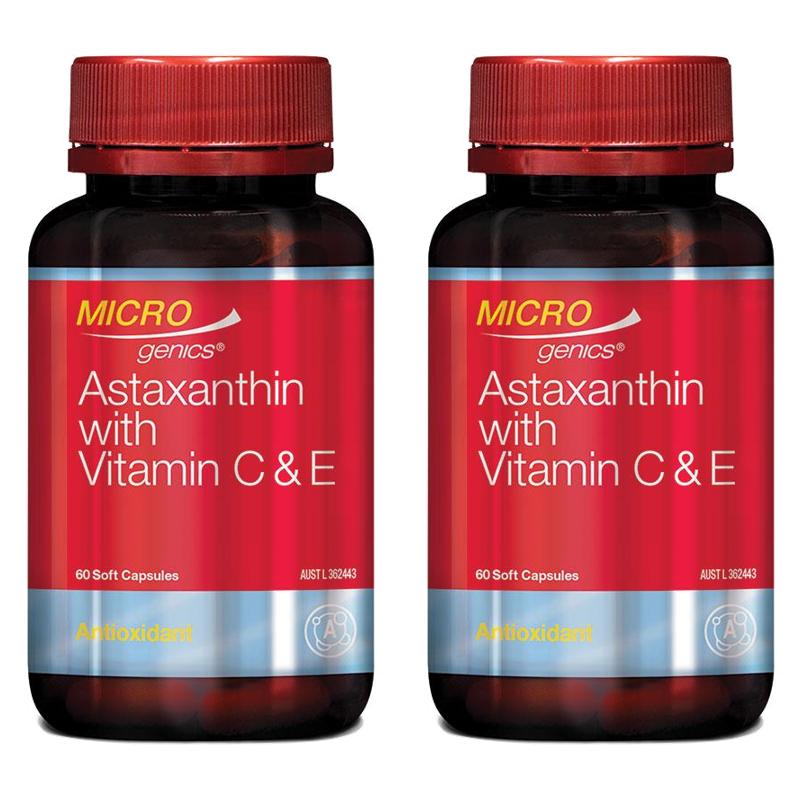 <b>마이크로 제닉스 아스타잔틴</b> 비타민 C E 60캡슐 2개 (호주) Microgenics Astaxanthin With Vitamin C E
