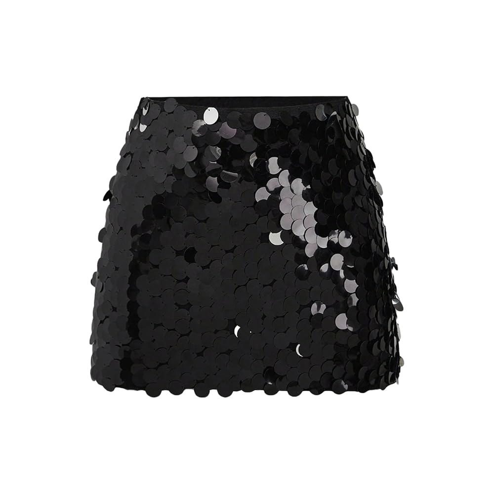 플로렌스 여성용 스팽글 미니 스커트 반짝이는 로우 라이즈 비즈 파티 글리터 바디콘 Black X-Small