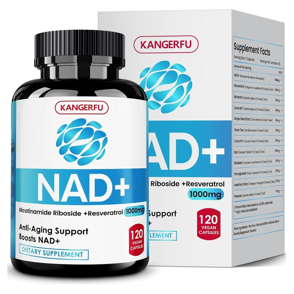 KANGERFU 여성용 리포솜 NAD 500mg +레스베라트롤 <b>resveratrol 100mg</b> +베르베린+케르세틴+포도씨+녹차 120 비건캡슐 1팩D