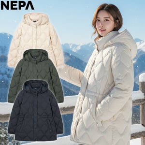 네파 롱패딩 구스다운 울 퍼프 미드 자켓 여성