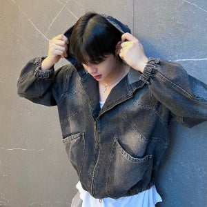 데님후드 남자크롭자켓 흑청자켓