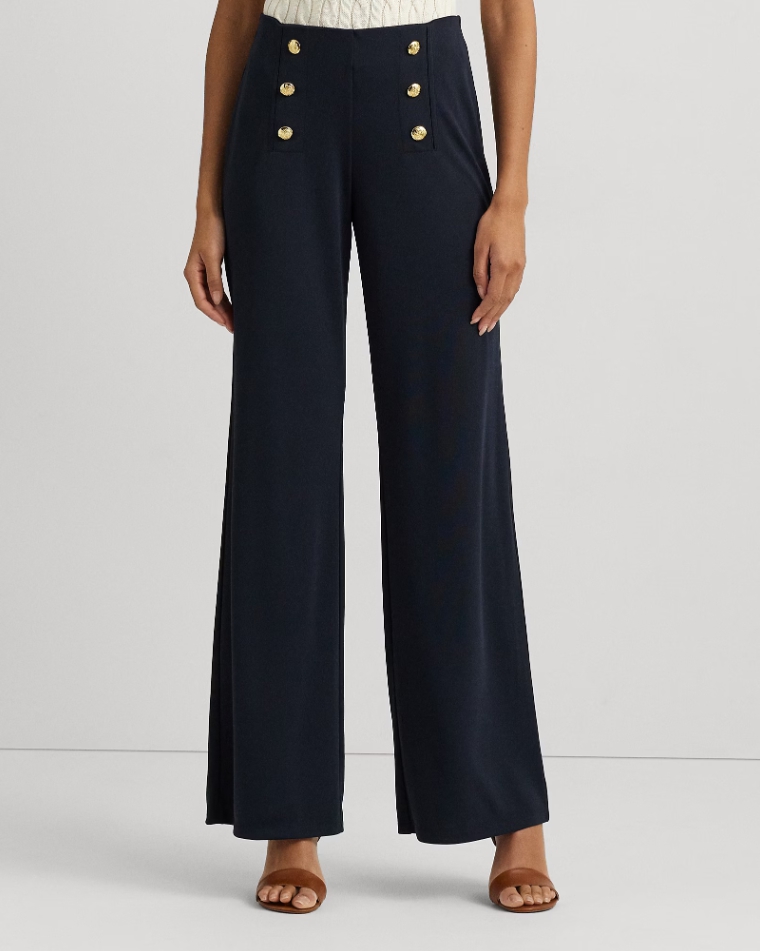 Lauren Ralph Lauren Stretch Jersey Wide-Leg Pant 541578 Lauren Navy