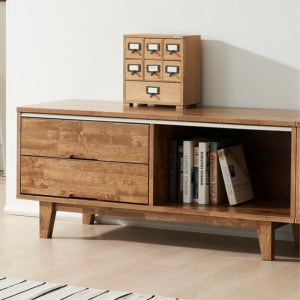 LR좁은 거실용 1200 고무나무 통원목 서랍 선반형 TV다이 수납 거실장 30평대 디자인