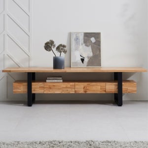 LR넓은 거실용 2100 대형사이즈 참죽 통원목 서랍 오픈형 TV다이 거실장 30평대