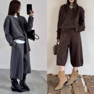 겨울 도톰한 7부 바지 니트세트 루즈핏 투피스 셋업 울 니트상하세트 한벌코디