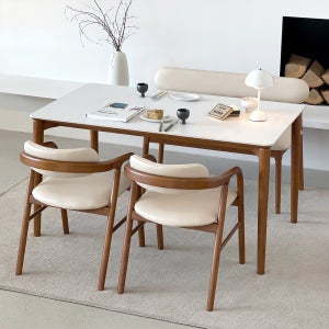 프라하 4인용 원목 포세린 세라믹 식탁세트 식탁+의자2+벤치1, 1400mm, 퓨어화이트