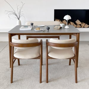 프라하 4인용 원목 포세린 세라믹 식탁세트 식탁+의자2+벤치1, 1400mm, 그레이