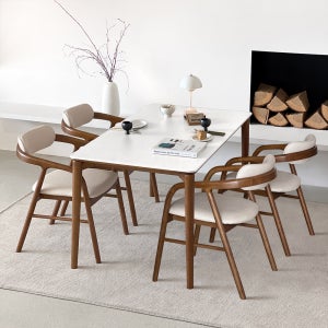 프라하 4인용 원목 포세린 세라믹 식탁세트 식탁+의자4, 1400mm, 퓨어화이트