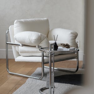 반타브러리 오버랩 빈티지 디자인소파 1인용 포근한 소파 라운지체어 부클아이보리(패브릭)