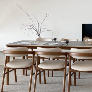 프라하 6인용 원목 포세린 세라믹 식탁세트 식탁+의자6, 1800mm, 그레이