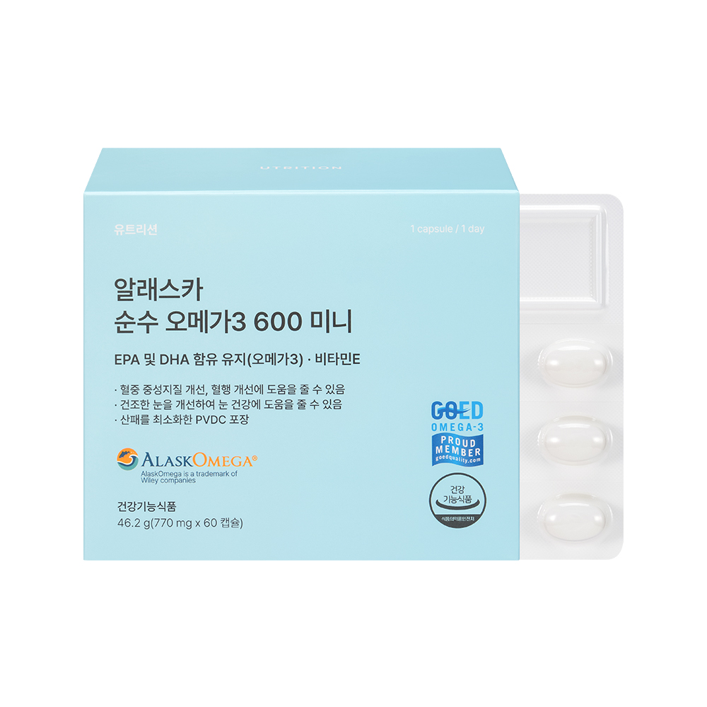 유트리션 알래스카 순수 오메가3 600 미니 60캡슐, 1개