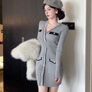 [루씨앤] 에이미 섹시원피스 홀복 하객룩 결혼식 미니 여성니트원피스 가을겨울 3247