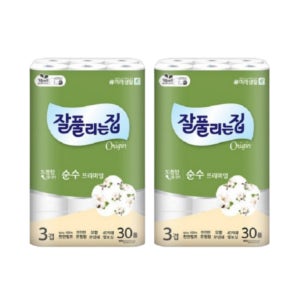 잘풀리는집 순수프리미엄 천연펄프 3겹 화장지 30M 30롤 2팩
