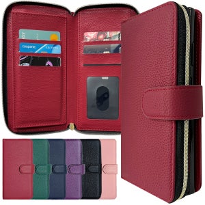 무드 천연소가죽 지갑 케이스 다이어리 지퍼 스트랩 레드, 갤럭시A21-A21S 공용