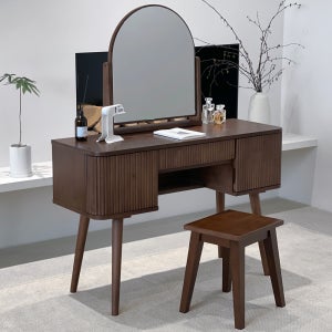 로포텐 로망 고무나무 원목 수납 화장대 콘솔 거울 포함 브라운