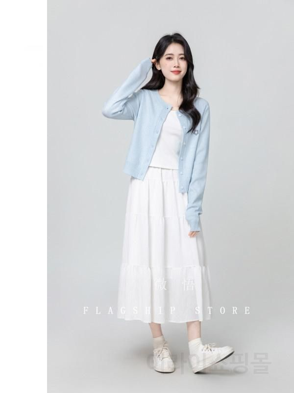 하늘색 가디건 니트 여성 라운드넥 가을 루즈핏 간절기