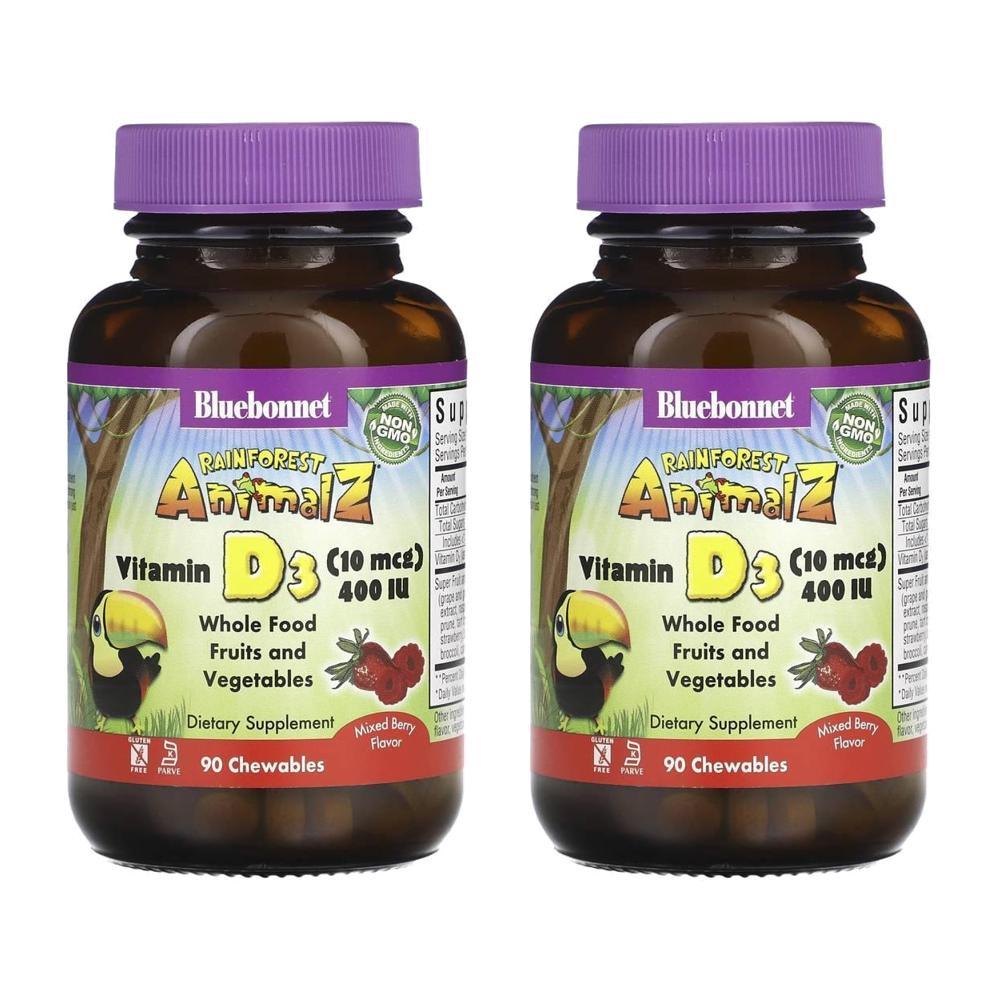 블루보넷 <b>레인포레스트 애니멀즈 비타민</b> D3 믹스 베리 400 IU 90정 2개