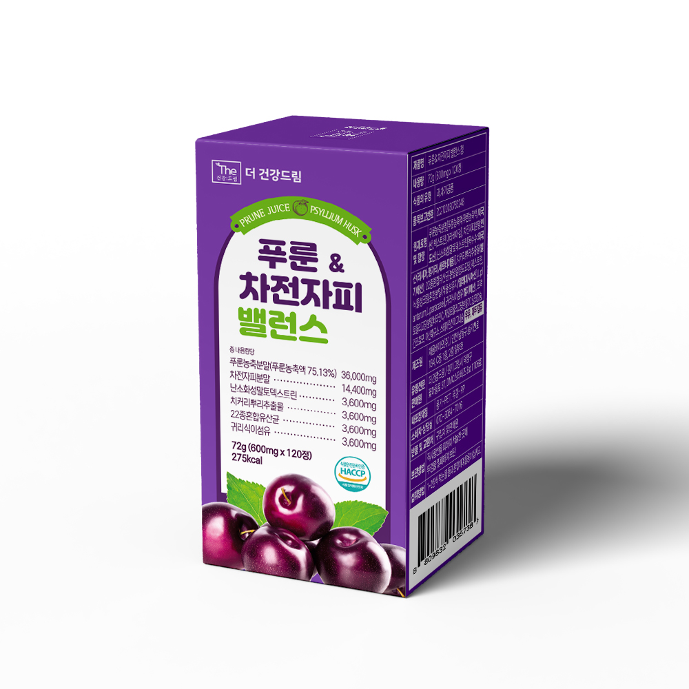 더건강드림 푸룬 정 차전자피환 <b>변비</b> 유산균 식이섬유영양제 600mg 120정