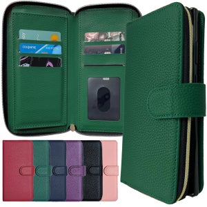 무드 천연소가죽 지갑 케이스 다이어리 지퍼 스트랩 그린, 갤럭시A80
