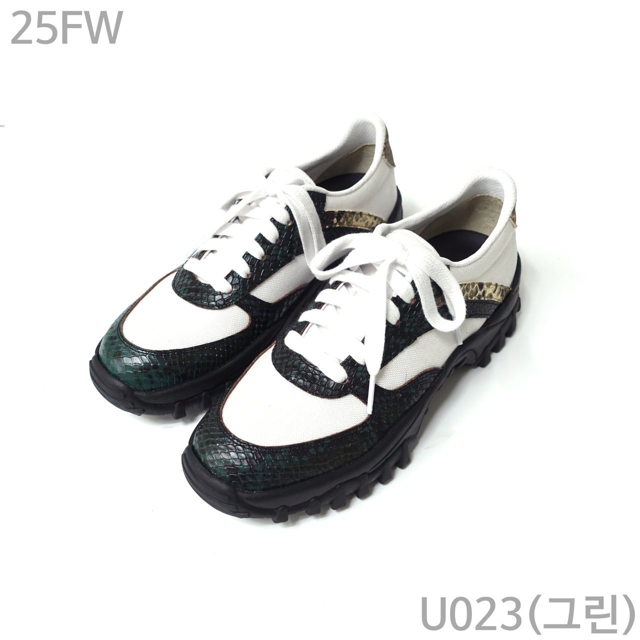 25FW 뱀피 포인트 럭셔리 스니커즈 화이트 그린