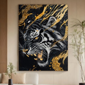 돈들어오는 황금 호랑이 그림 액자 대형 캔버스 거실 인테리어 포스터