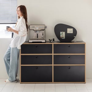 카비 와이드 서랍장 1400 다용도 서랍장 1360x480x836, 3단, 블랙