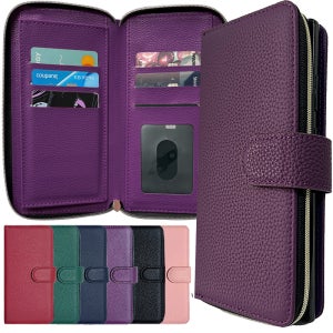무드 천연소가죽 지갑 케이스 다이어리 지퍼 스트랩 퍼플, 갤럭시A80