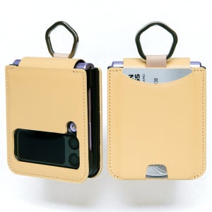 Z플립 힌지보호 카드 지갑 링 가죽 케이스 제트플립 샌드베이지, 갤럭시Z 플립3