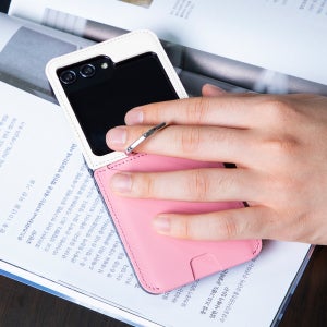 Z플립 힌지보호 카드 지갑 링 가죽 케이스 제트플립 아이보리핑크, 갤럭시Z 플립5