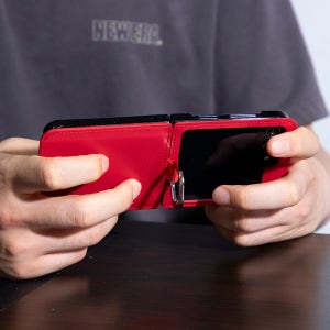 Z플립 힌지보호 카드 지갑 링 가죽 케이스 제트플립 패션레드, 갤럭시Z 플립5