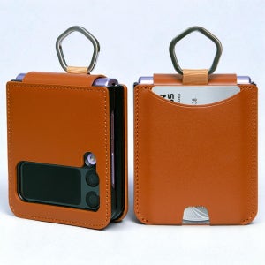 Z플립 힌지보호 카드 지갑 링 가죽 케이스 제트플립 브라운, 갤럭시Z 플립3