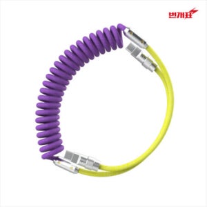 CtoC 스프링 케이블 핸드폰 고속충전 차량용 자동선정리, 퍼플/옐로우 0.6m, 1개