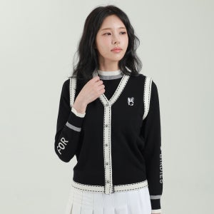 여성 골프베스트 브이넥 니트조끼 스티치라인 토끼G 로고 캐주얼 골프웨어 스티치 니트베스트